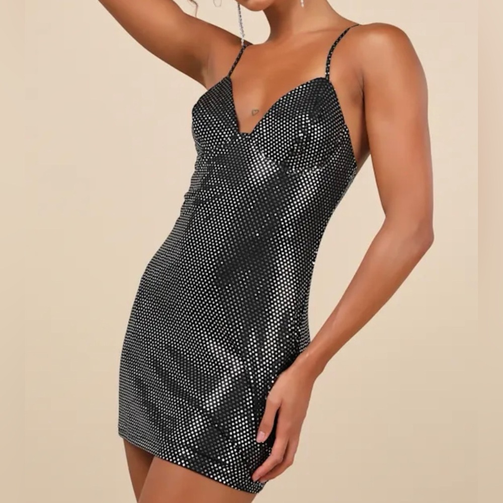 NWT Lulu’s Black Dotted Mesh Bodycon Mini Dress size XS